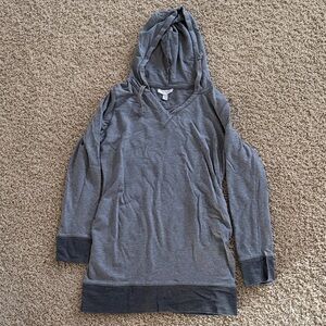 Gray Hooded Long Sleeve Top